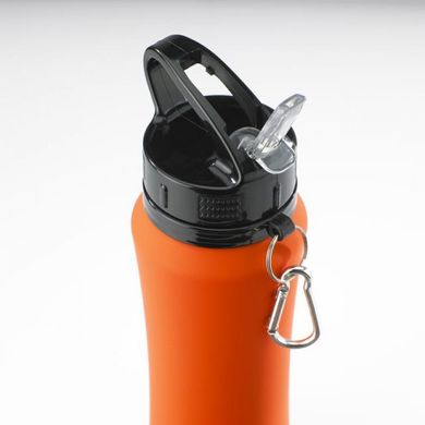 Бутылка для воды COLORISSIMO 700 мл, из нержавеющей стали, с карабином, SOFT TOUCH, оранжевая HB02 фото