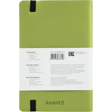 Книга записна Axent Partner Soft В6, 125x195 мм, 96 аркушів, клітинка, гнучка обкладинка, салатова 8206-09-A фото