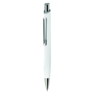 Ручка шариковая металлическая Prestige KOBI LUX с прорезиненым покрытием белая