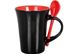 Чашка керамічна з ложкою Optima Promo DORIS 300мл, чорно-червона O52050-03 фото
